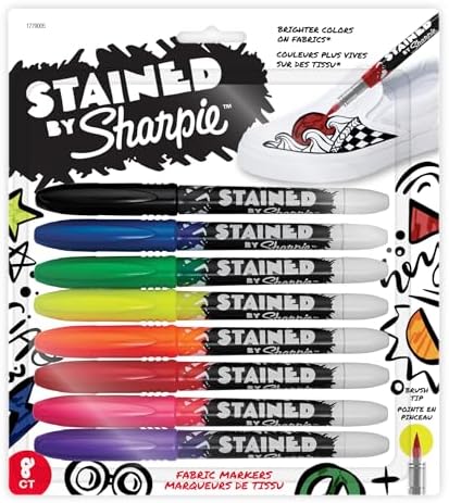 Sharpie Stained Fabric Markers, Brush Tip, Assorted Colors, 8 Count