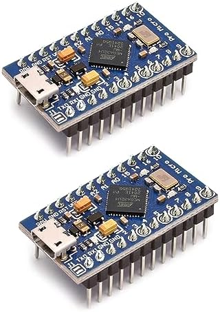 Pro Micro ATmega32U4 Microcontroller Board for Arduino IDE Leonardo Bootloader, Pre-Soldered Headers, 16MHz Clock Speed, 32KB Flash Memory, 24 I/O Pins (2PCS)