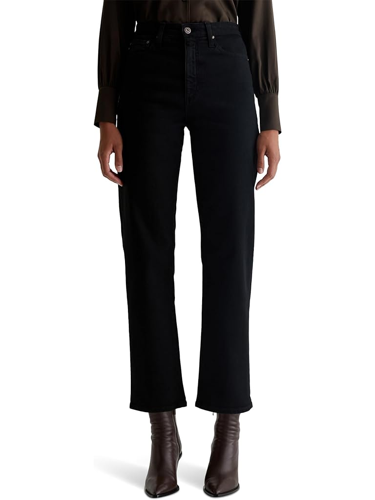 Black AG Jeans Rian Super High Rise Straight Jeans in Sulfur Black