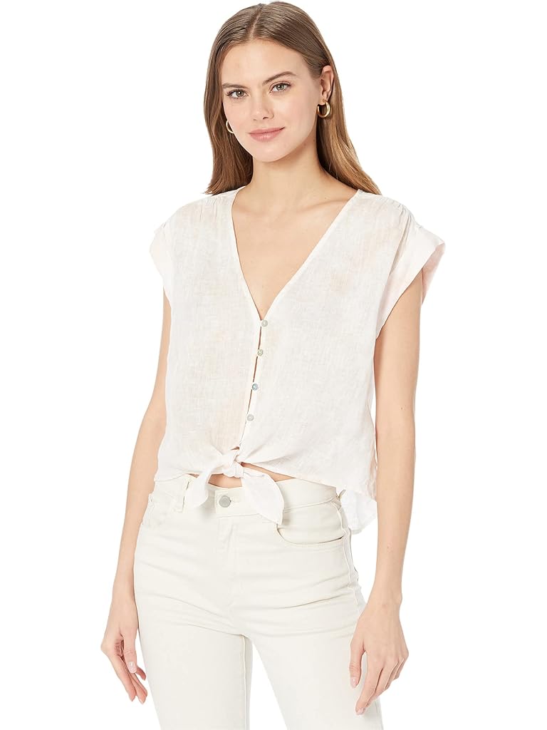 bella dahl Shirred Cap Sleeve Tie Front Top