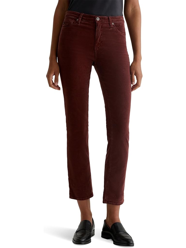 Burgundy AG Jeans Mari Mid Rise Slim Straight Jeans in Bordeaux Rouge