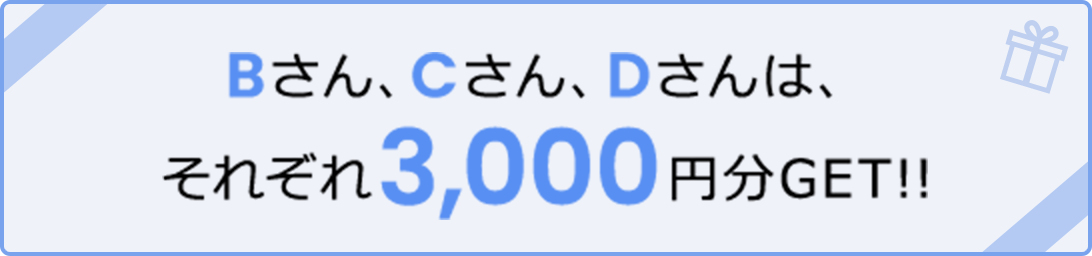 Bさん、Cさん、Dさんは、それぞれ3,000円分GET!!