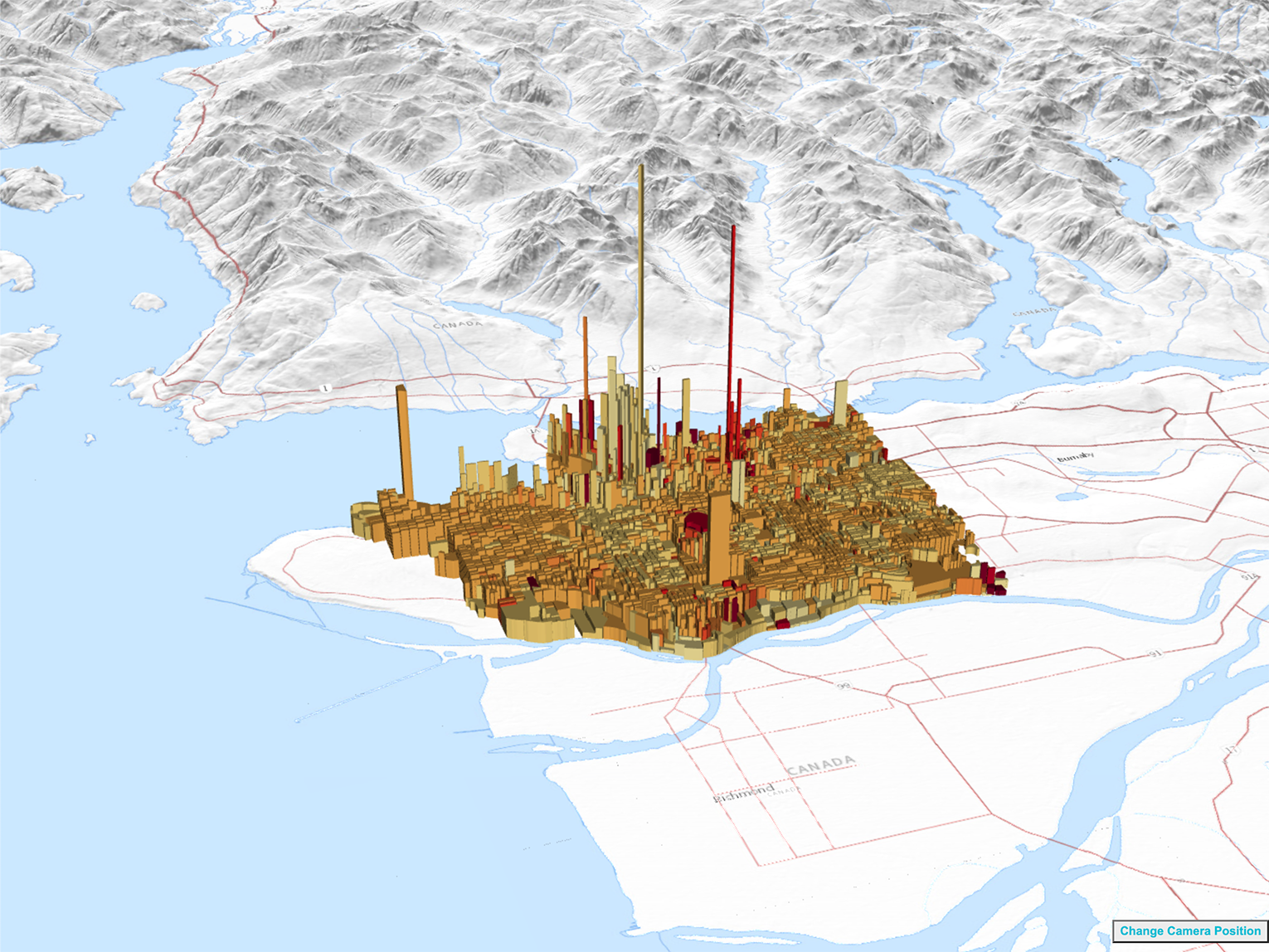 GeoJSONのデータをインタラクティブに取得し、リアルタイムに３次元可視化してグラフ化をしているサンプル