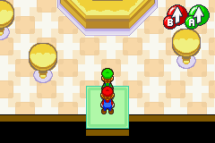 Screenshot of Mario and Luigi inside Starbeans Cafe from Mario & Luigi: Superstar Saga