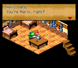 Mario with Frogfucius' Student in Super Mario RPG: Legend of the Seven Stars.