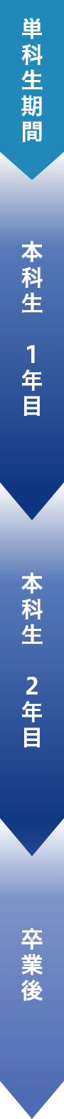 単科生期間 ＞ 本科生 1年目 ＞ 本科生 2年目 ＞ 卒業後