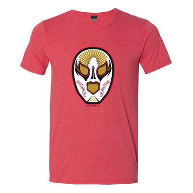 MV Sport Aiden Tri Blend Crew Heather Red Luchadores Mask T-Shirt