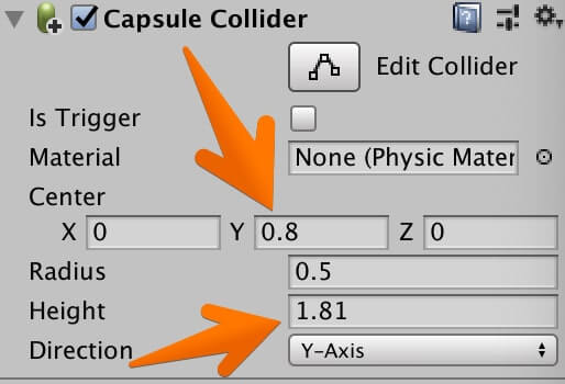 「Capsule Collider」の値を変更する