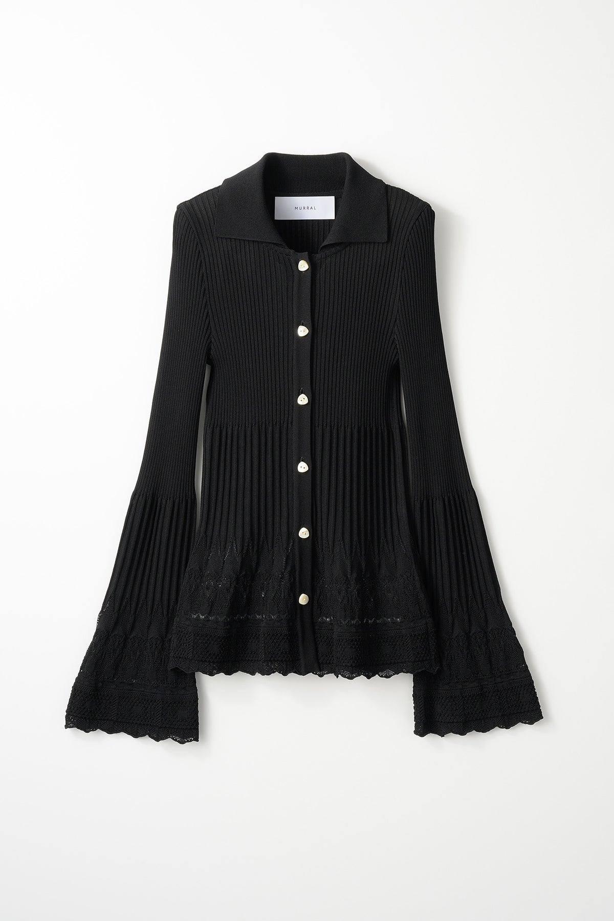 Emerge flower knit shirt cardigan (Black)