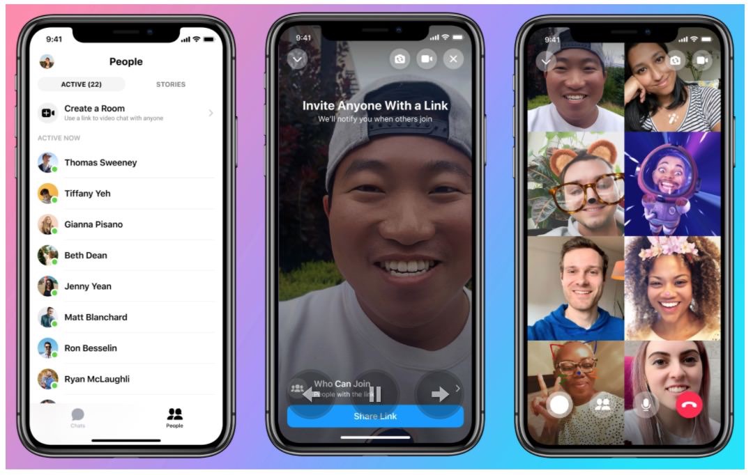 Facebook、最大50人が時間無制限で参加できるビデオチャット「Messenger Rooms」リリース