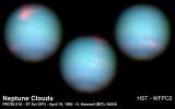 These NASA Hubble Space Telescope views of the blue-green planet Neptune provide three snapshots of changing weather conditions. The images were taken in 1994 on 3 separate days when Neptune was 2.8 billion miles (4.5 billion kilometers) from Earth.
