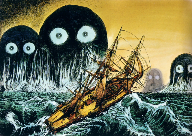 Umibozu illustration from Shigeru Mizuki's Yokai Jiten -- 