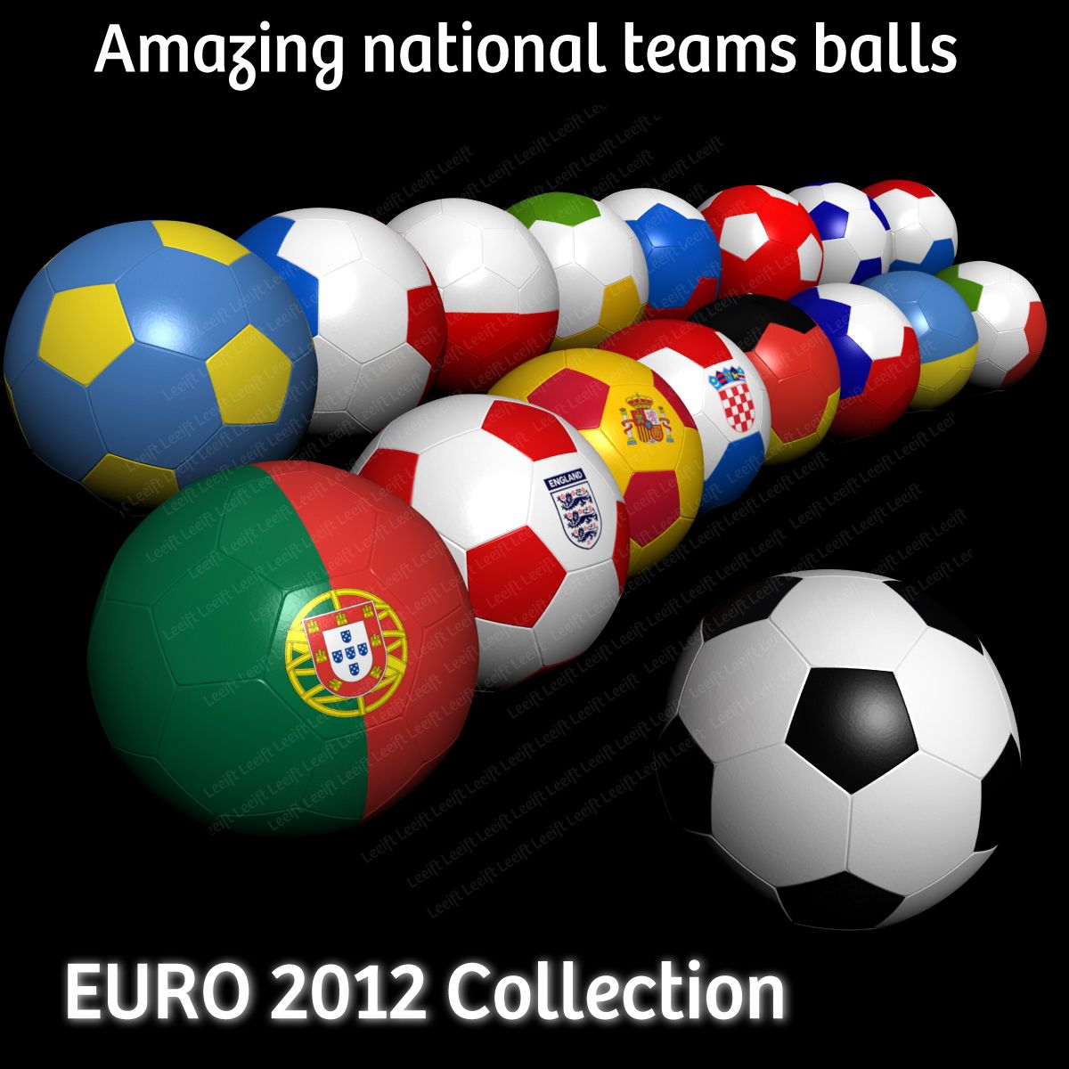 Euro 2012 raccolta della bandiera delle palle di calcio di calcio 3d model