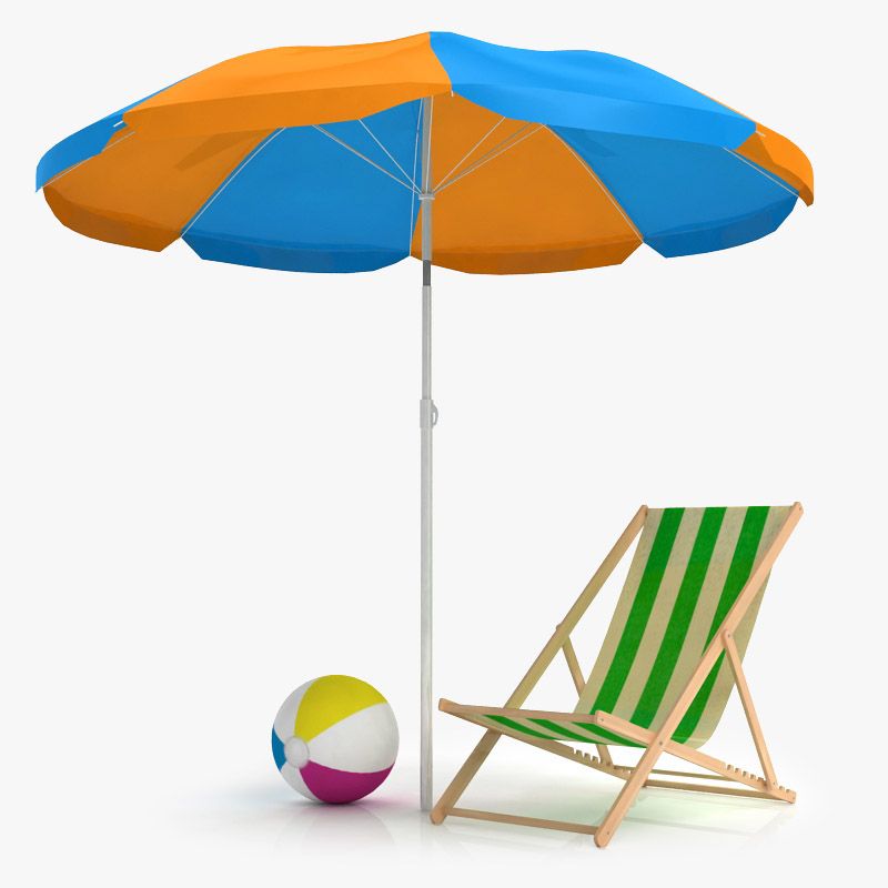 Beach Chair and Umbrella 3d model