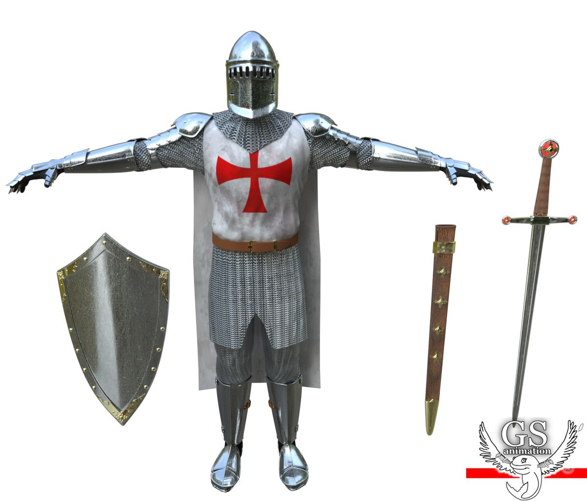 Cavaliere medievale attrezzato royalty-free 3d model - Preview no. 9