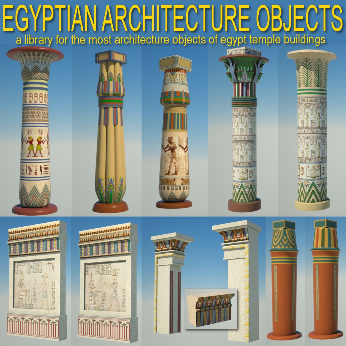 Egyptische architectuurvoorwerpen 3d model