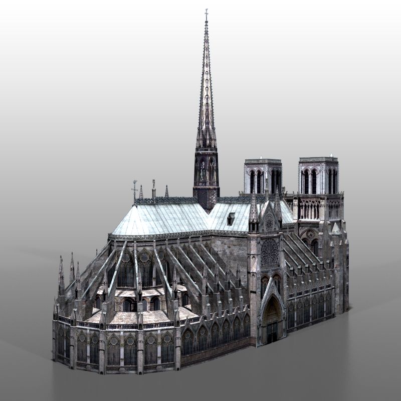 Notre Dame in Parijs royalty-free 3d model - Preview no. 3