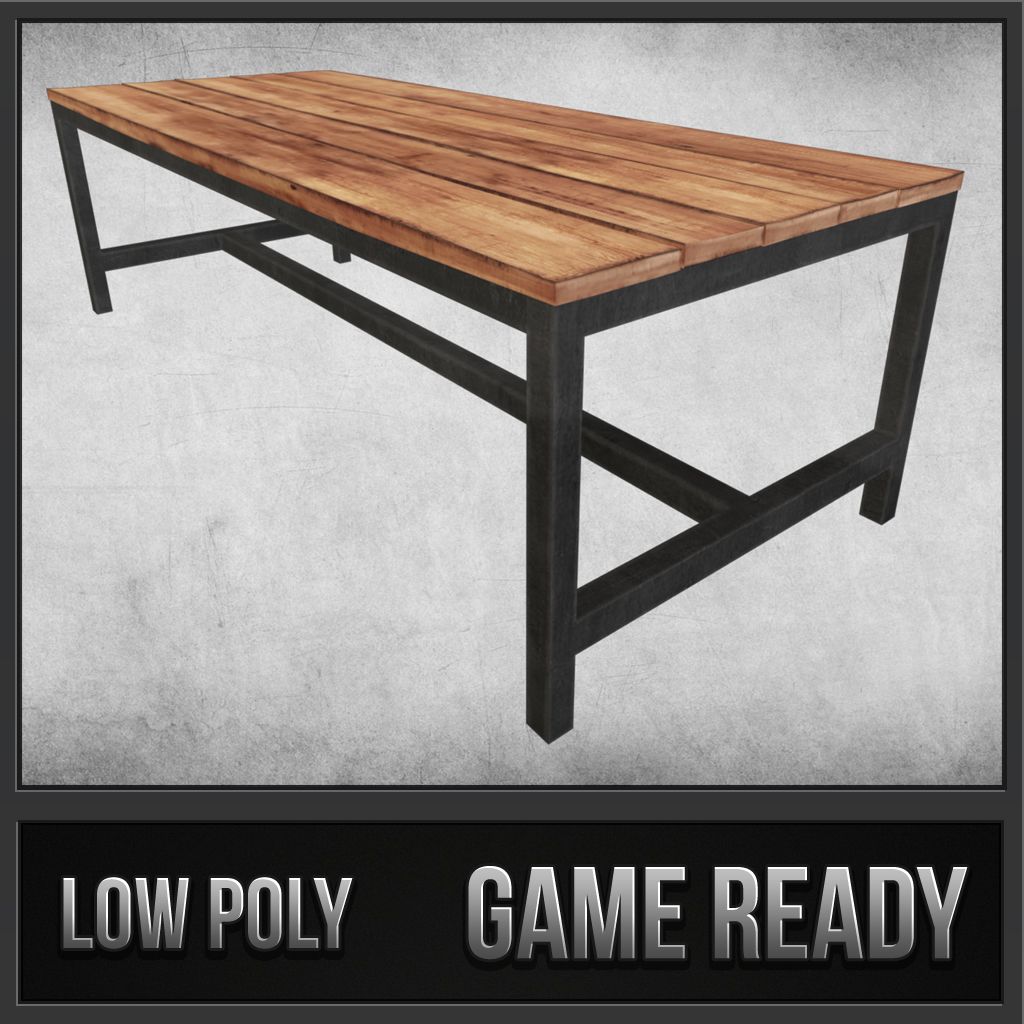 Rustic Wood Table 03 3d model