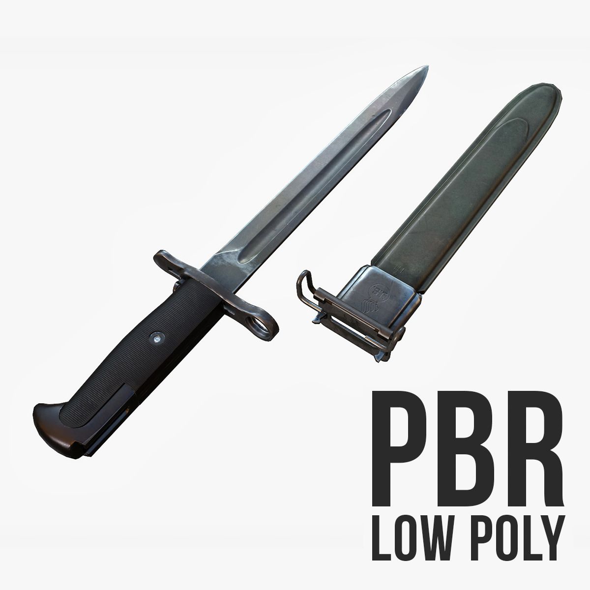 M1 Bayonet and M7 Scabbard Low Poly 3d model