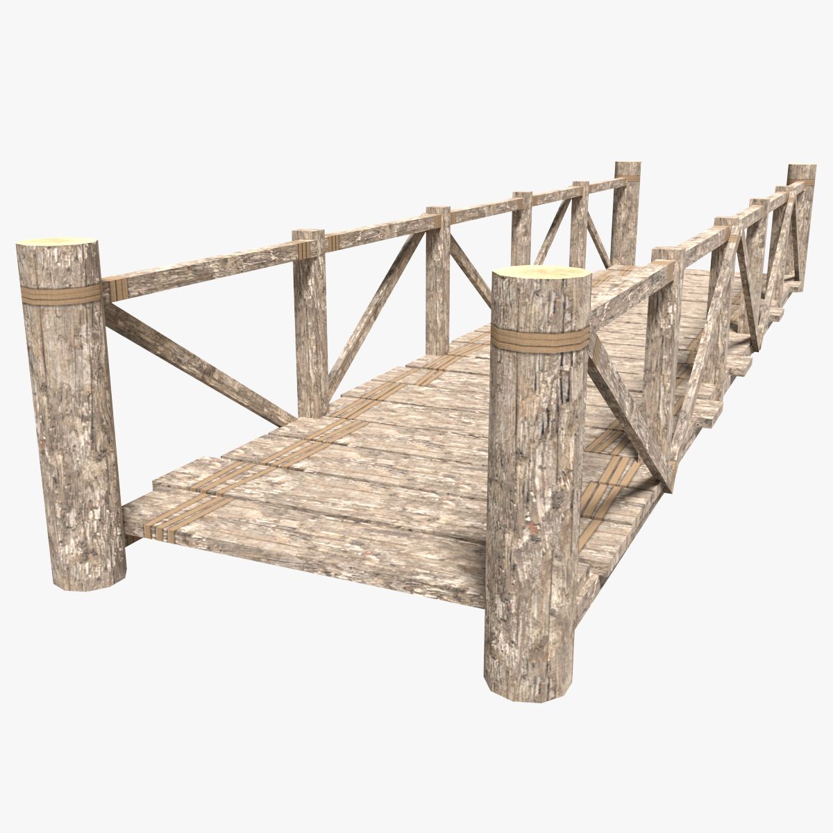 Houten modulaire brug lowpoly 3d model