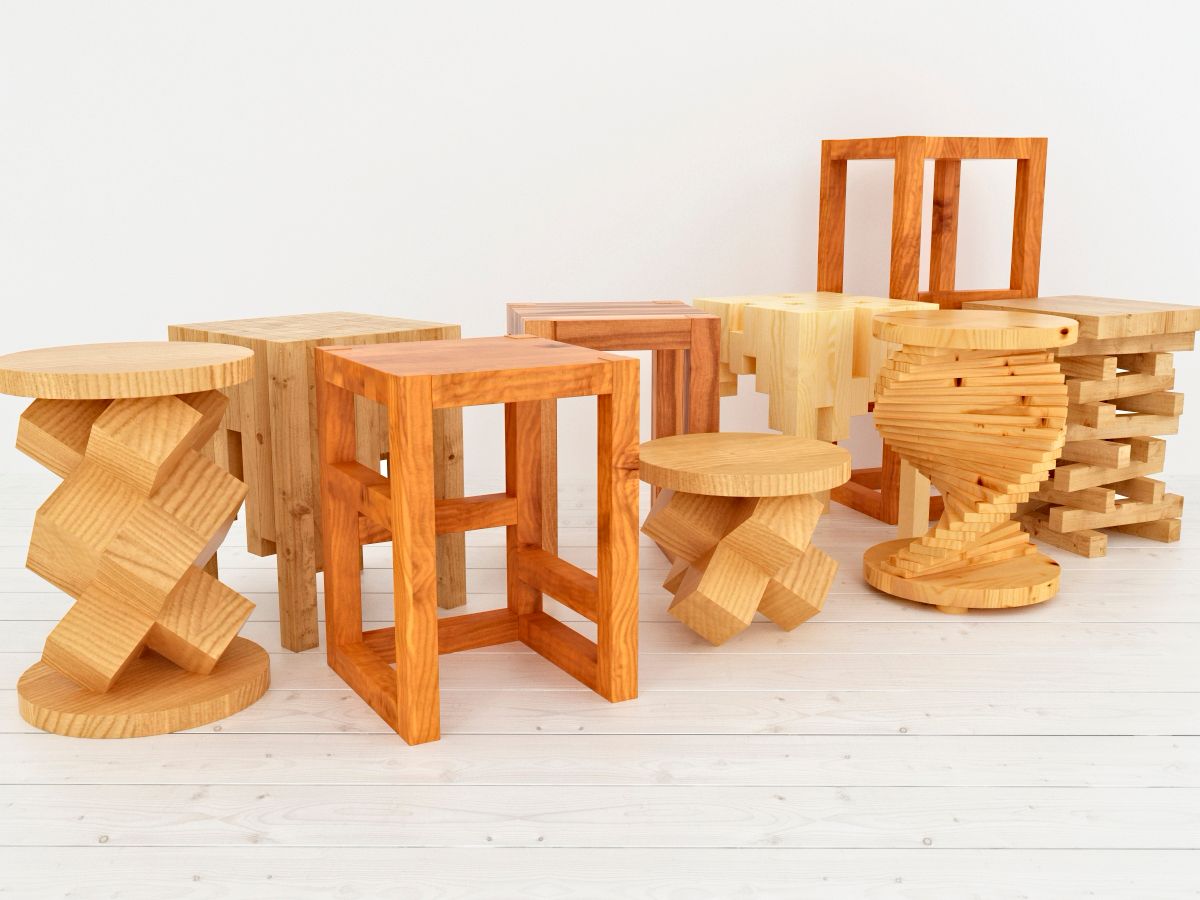 Holzhocker-Kollektion 3d model