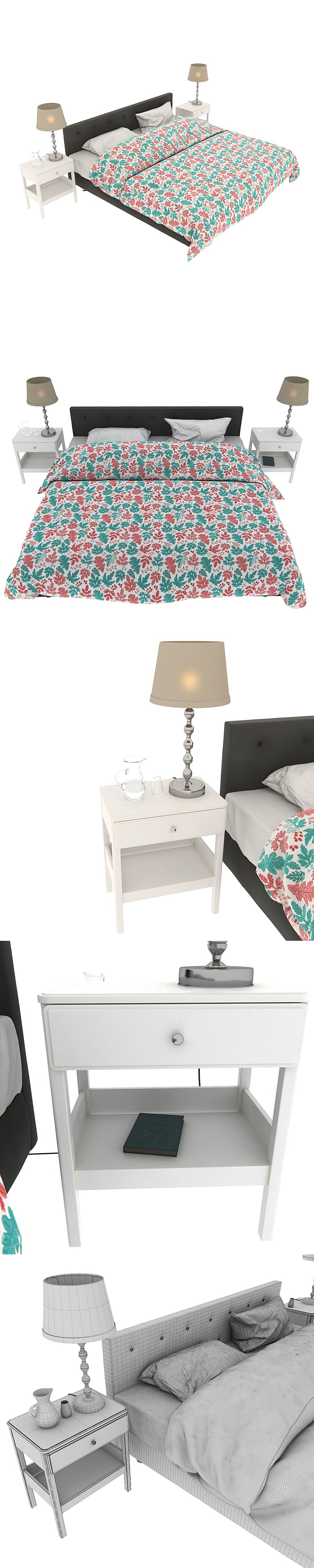 IKEA BED SET royalty-free 3d model - Preview no. 4