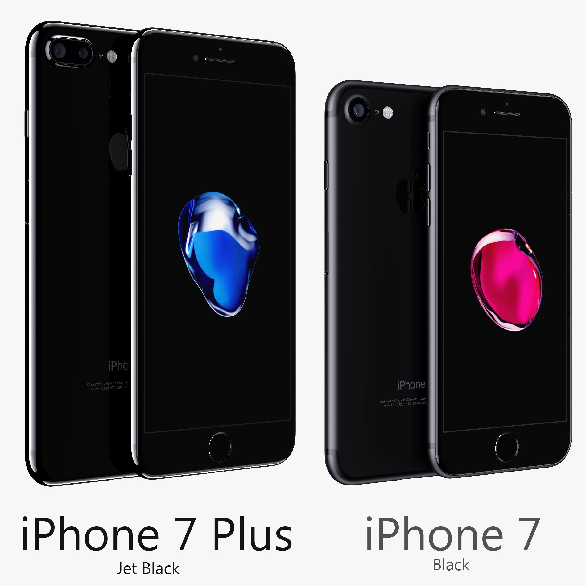 Apple iPhone 7 Plus and iPhone 7 Jet Black and Black 3d model