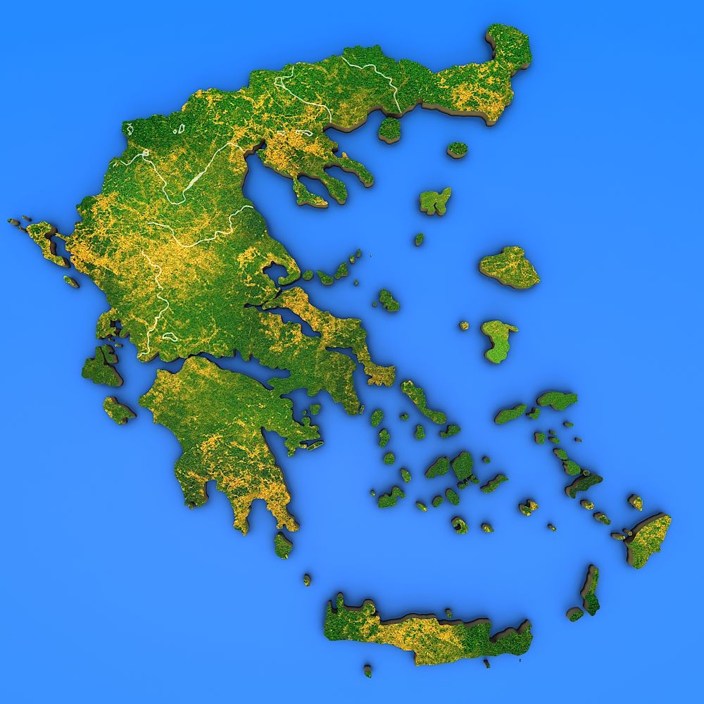 Mapa detallado del país de Grecia modelo 3d