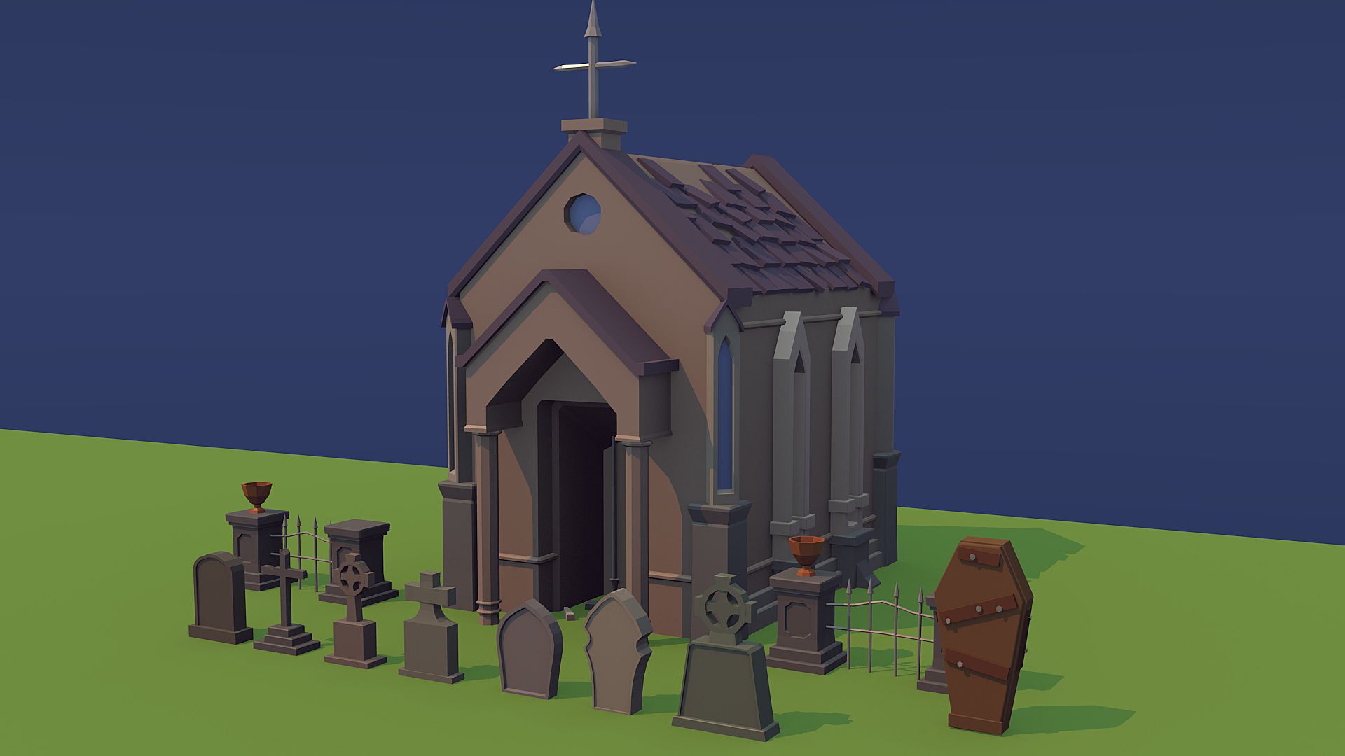 Cimitero basso poli 3d model