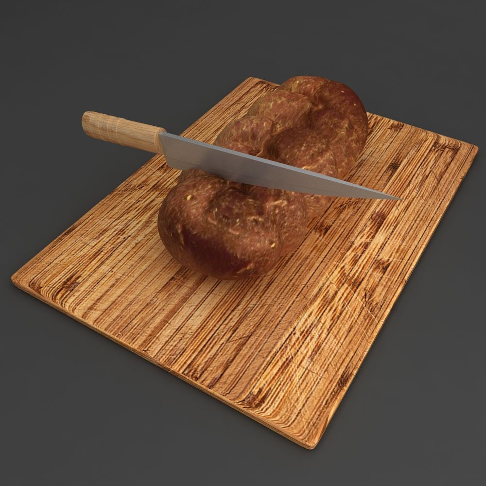 Pão pão com faca 3d model