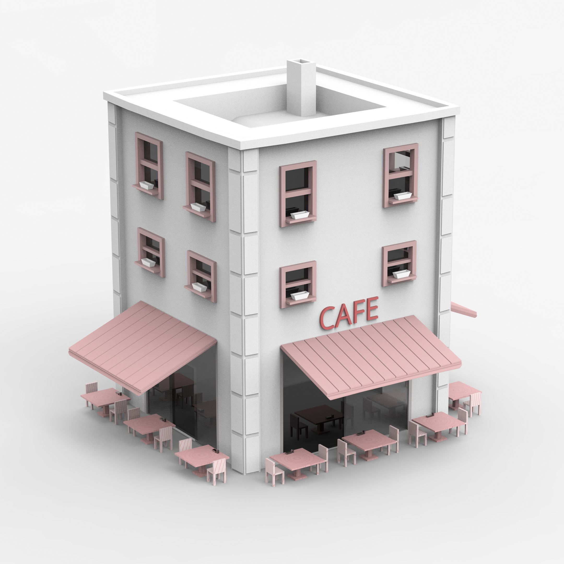 Minimal Building with Cafe shop 3d model