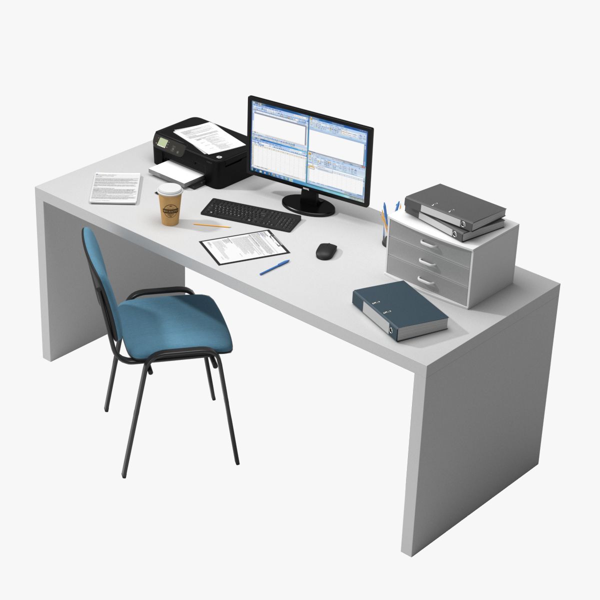 Bureau met items 3d model