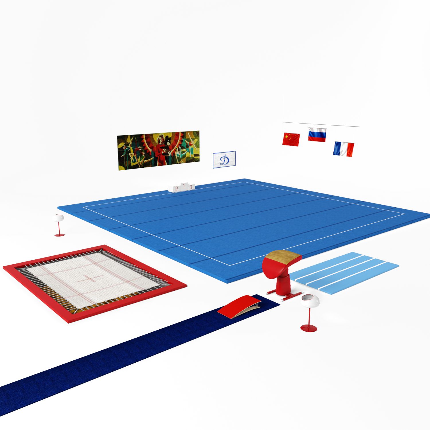 Vaulting Table Trampoline flaggor 3d model