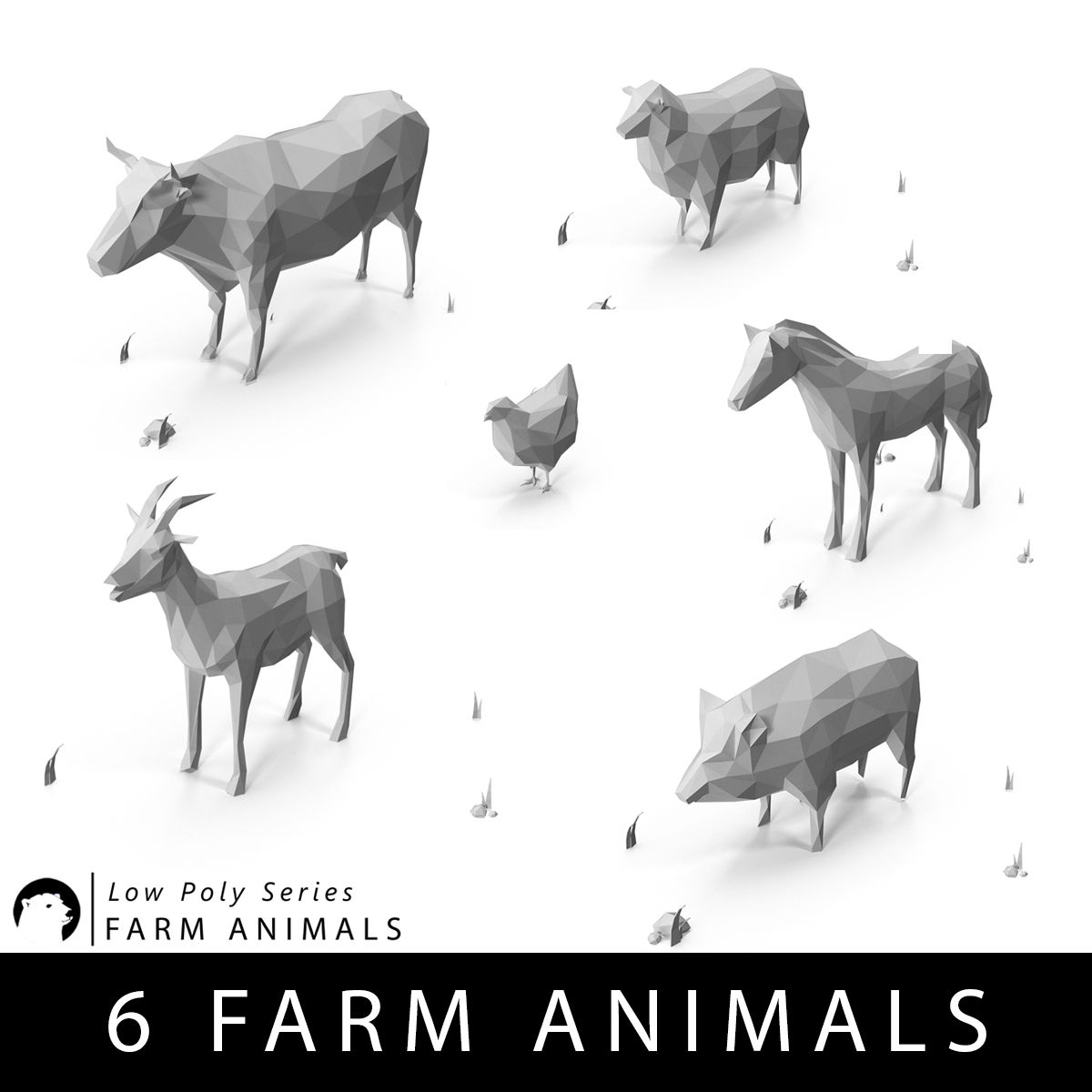 Low Poly Farm animals 3d model