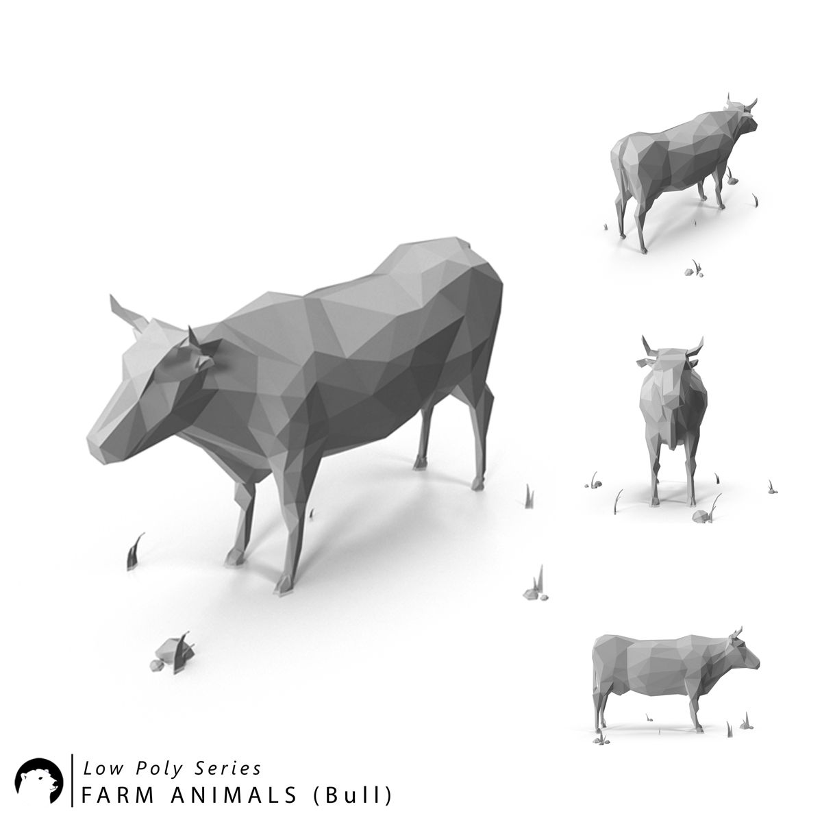 Low Poly Farm animals (bull) 3d model