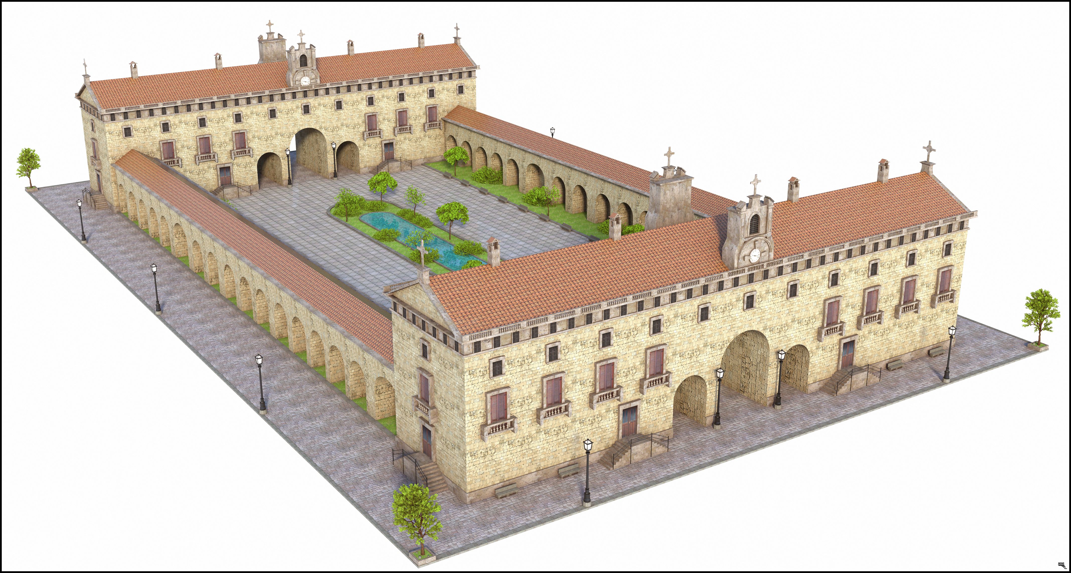 Historisch klooster 3d model