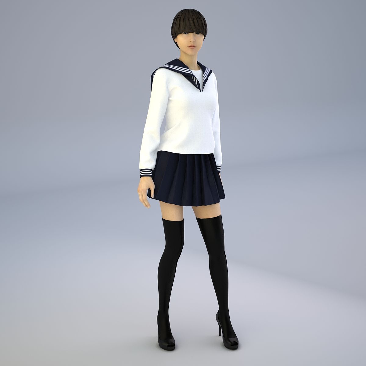 Japanese Girl in school uniform 3d model