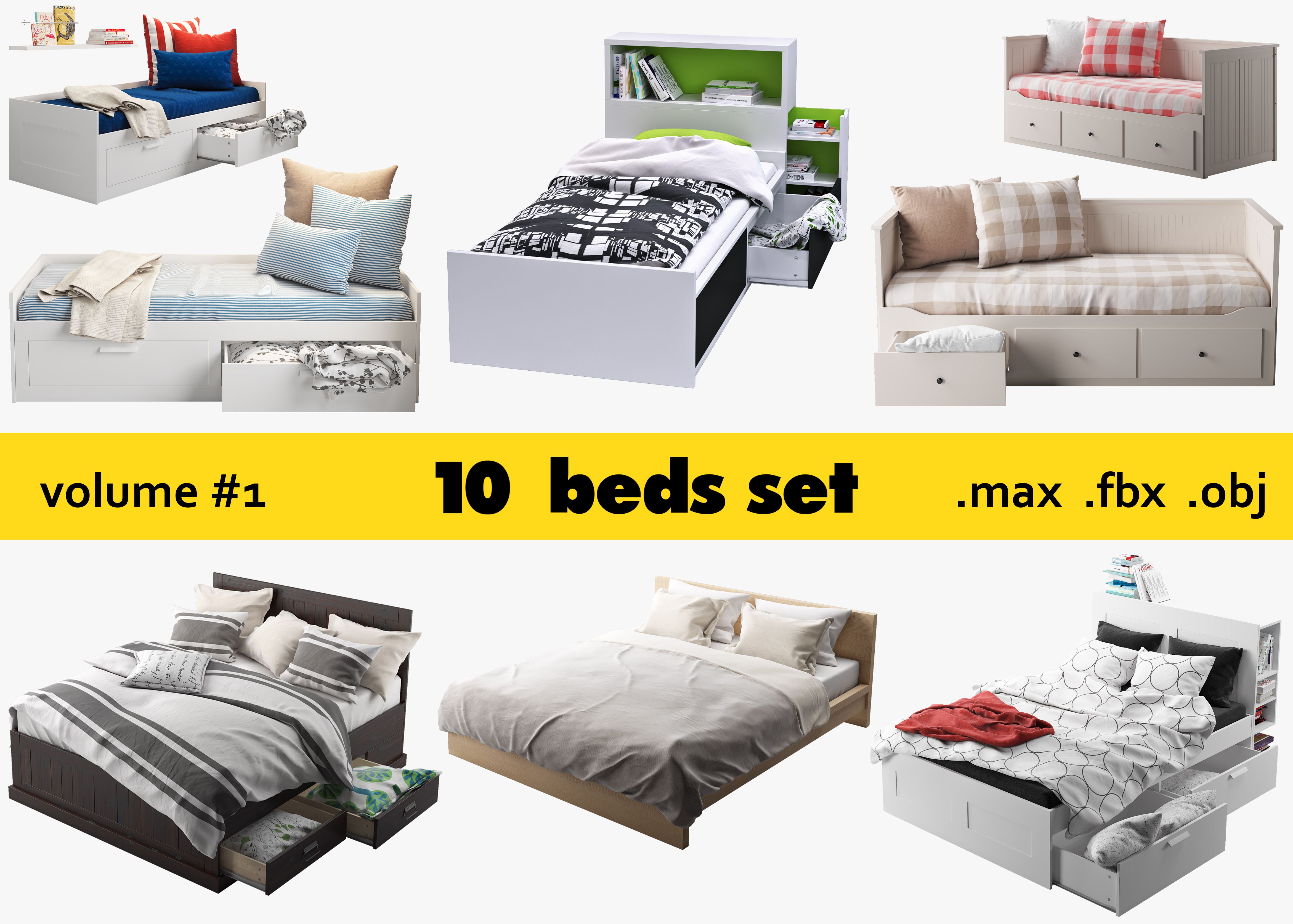 Ikea 10 beds set 3d model