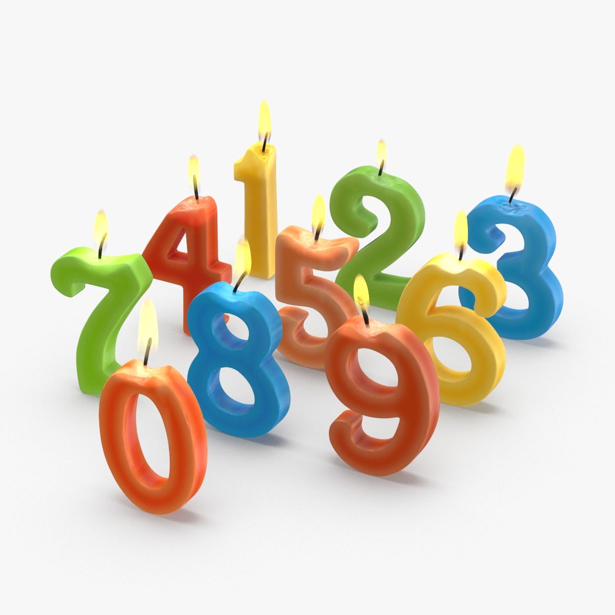 Numbered Birthday Candles Combined Lit 3d model