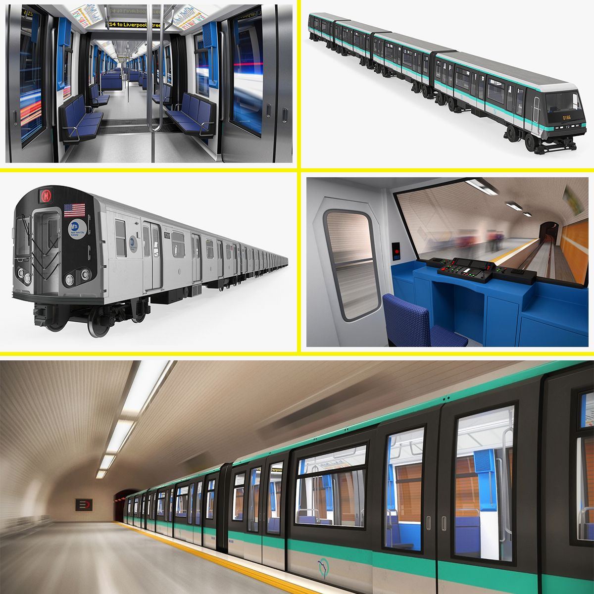 Subway Trains Collection 3d model