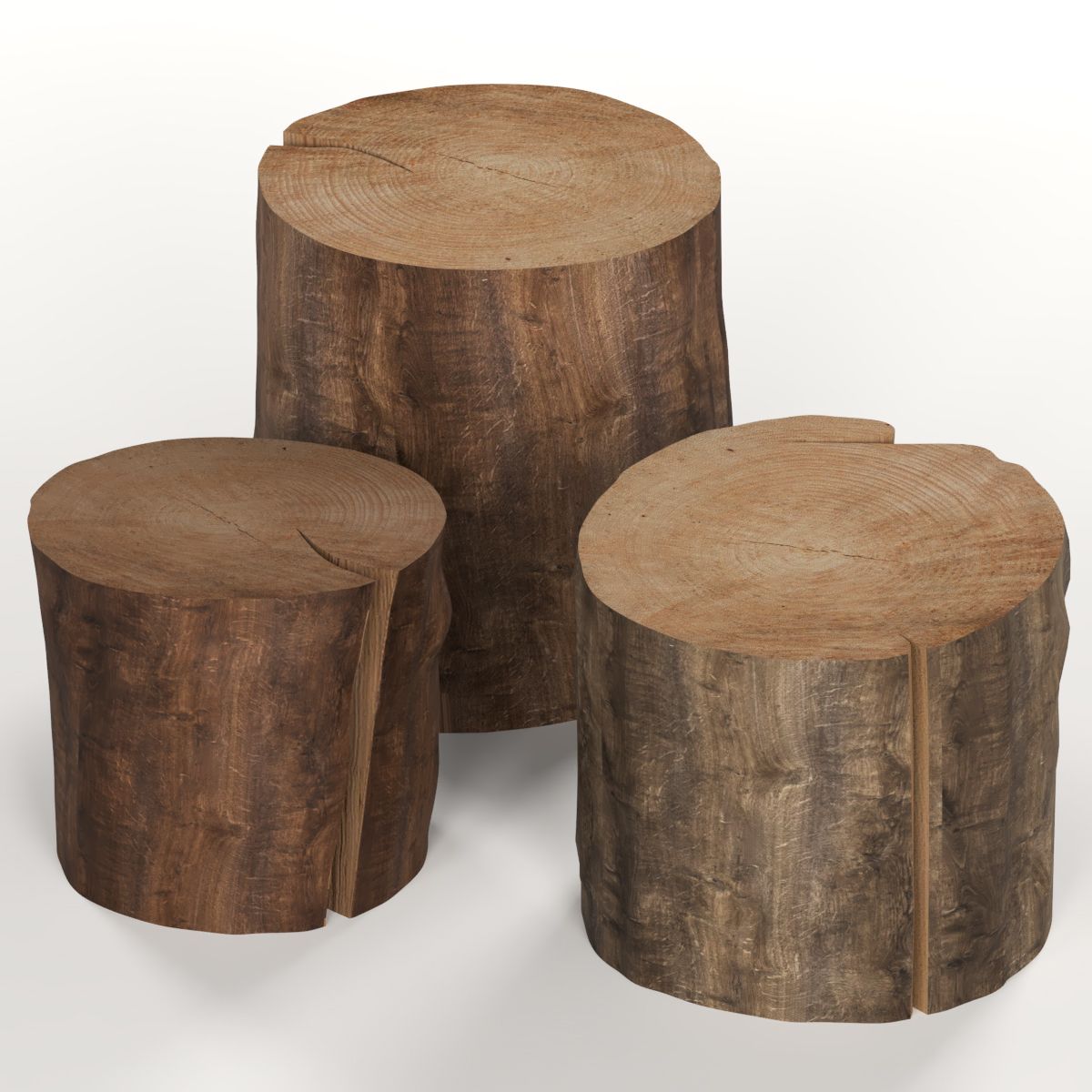 Three dark coffee table stumps 3d model