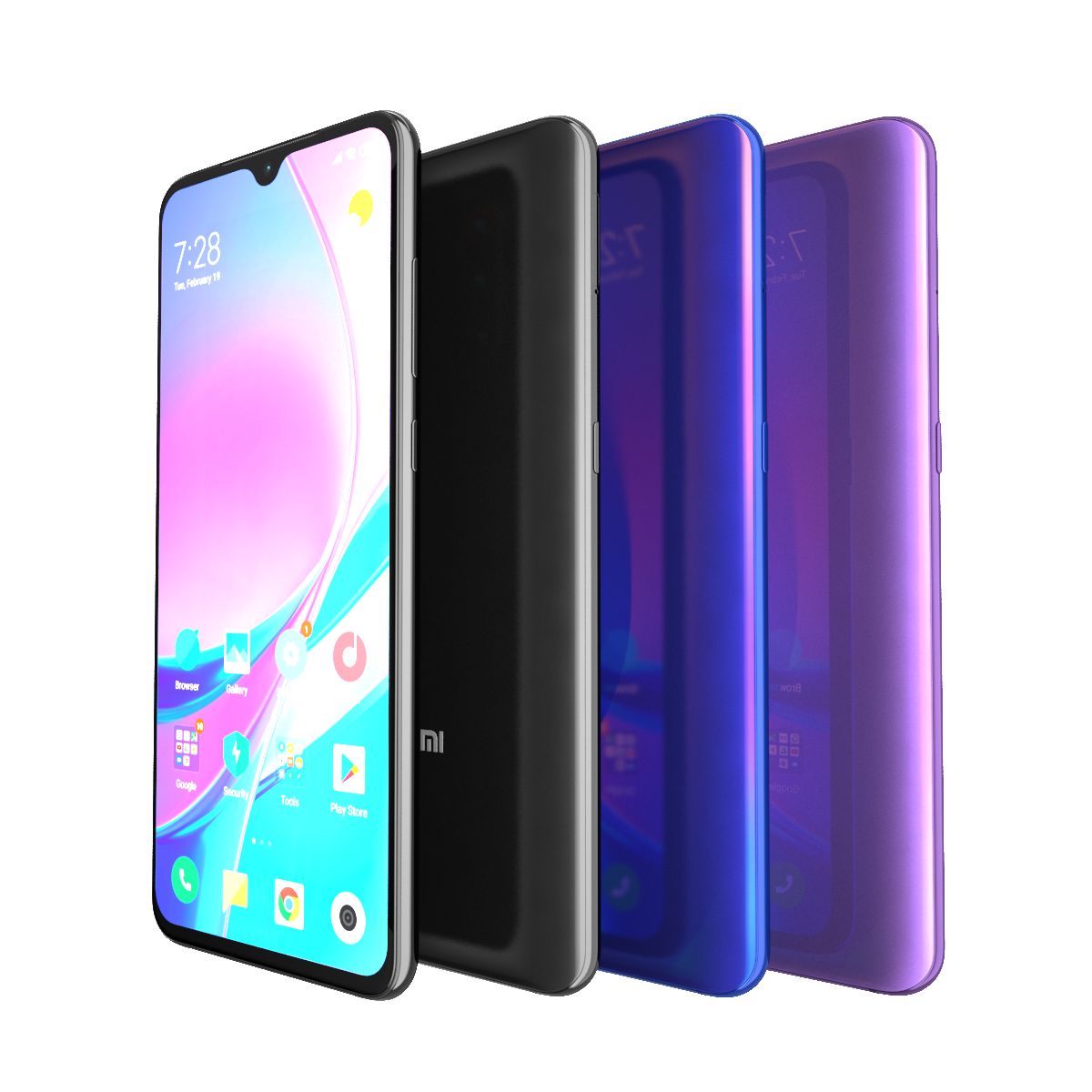 3色のXiaomi Mi 9 3d model