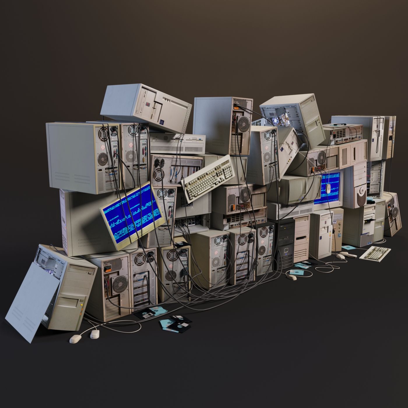 Stelletje oude computers 3d model