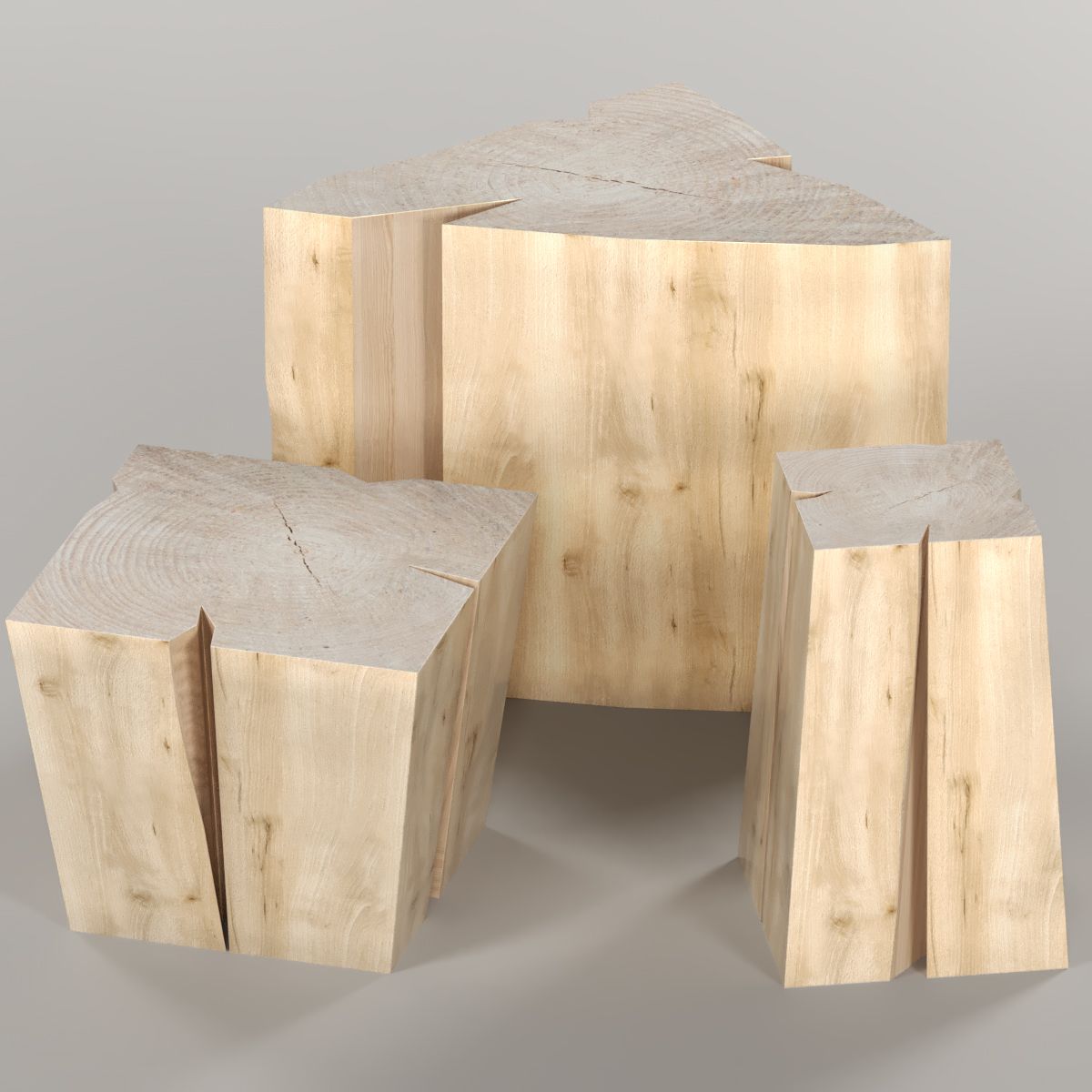 Set of coffee tables from stumps and slab 3d model