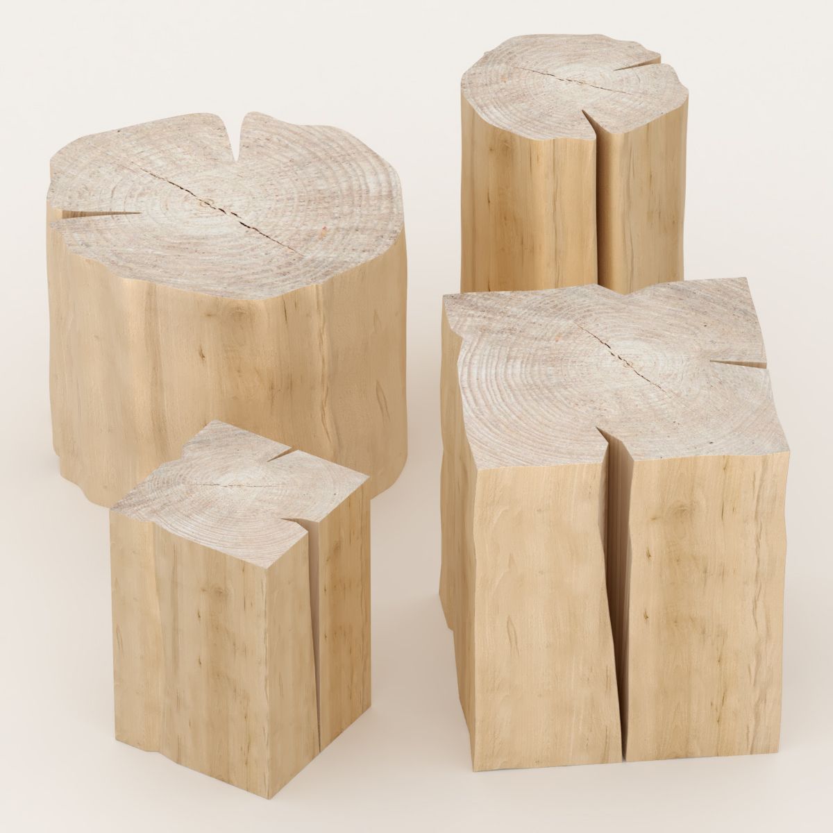 Set of tables from stumps 3d model