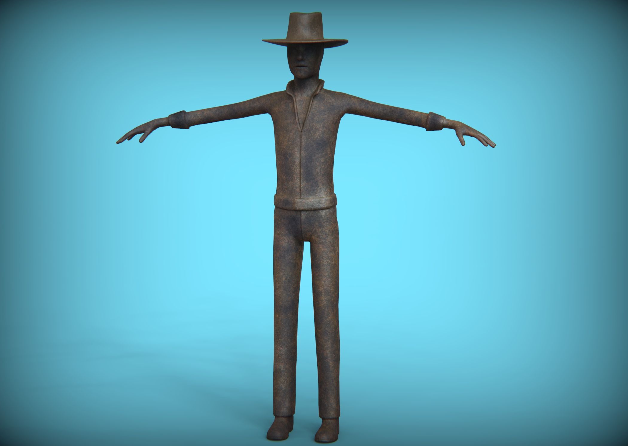 Metaal roestig cowboystandbeeld 3d model