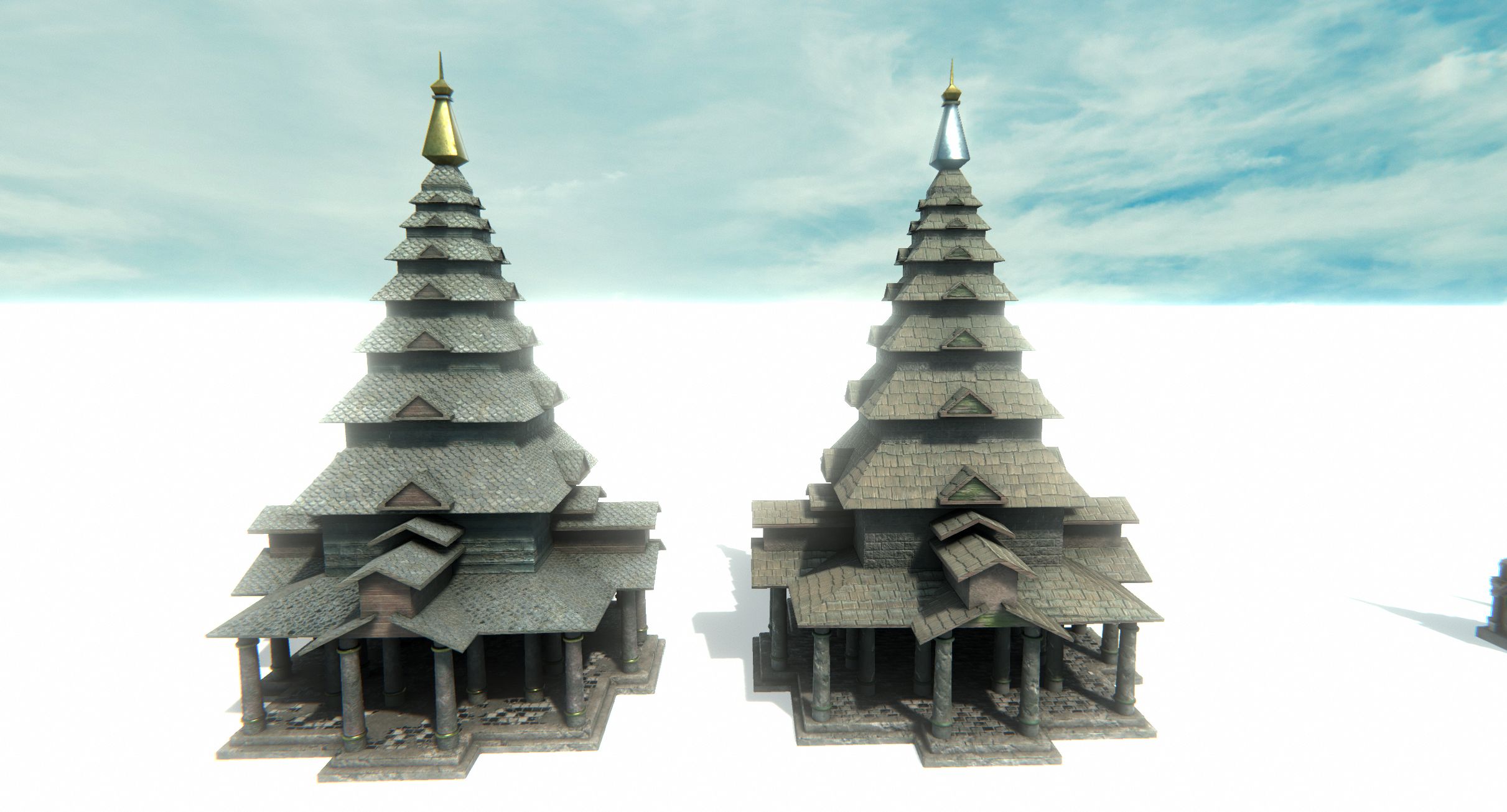 Aziatische tempel - Pagoda Set 3d model