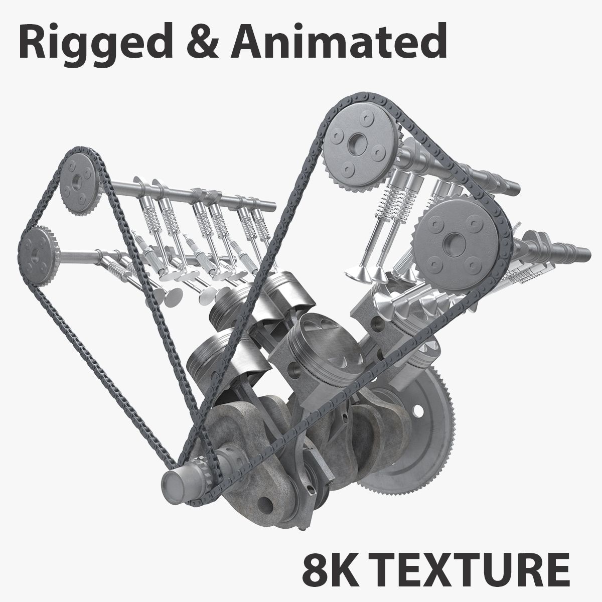 V6 Engine Animated, Rigged 3d model