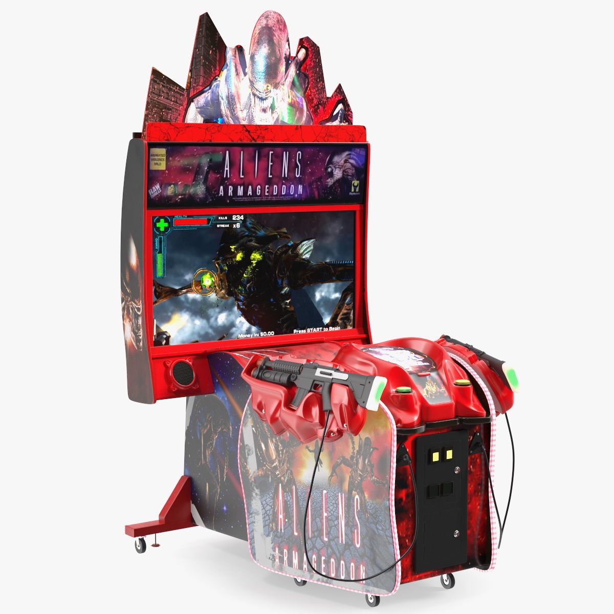 Arcade Machine Aliens Armageddon On State State Rigged 3d model