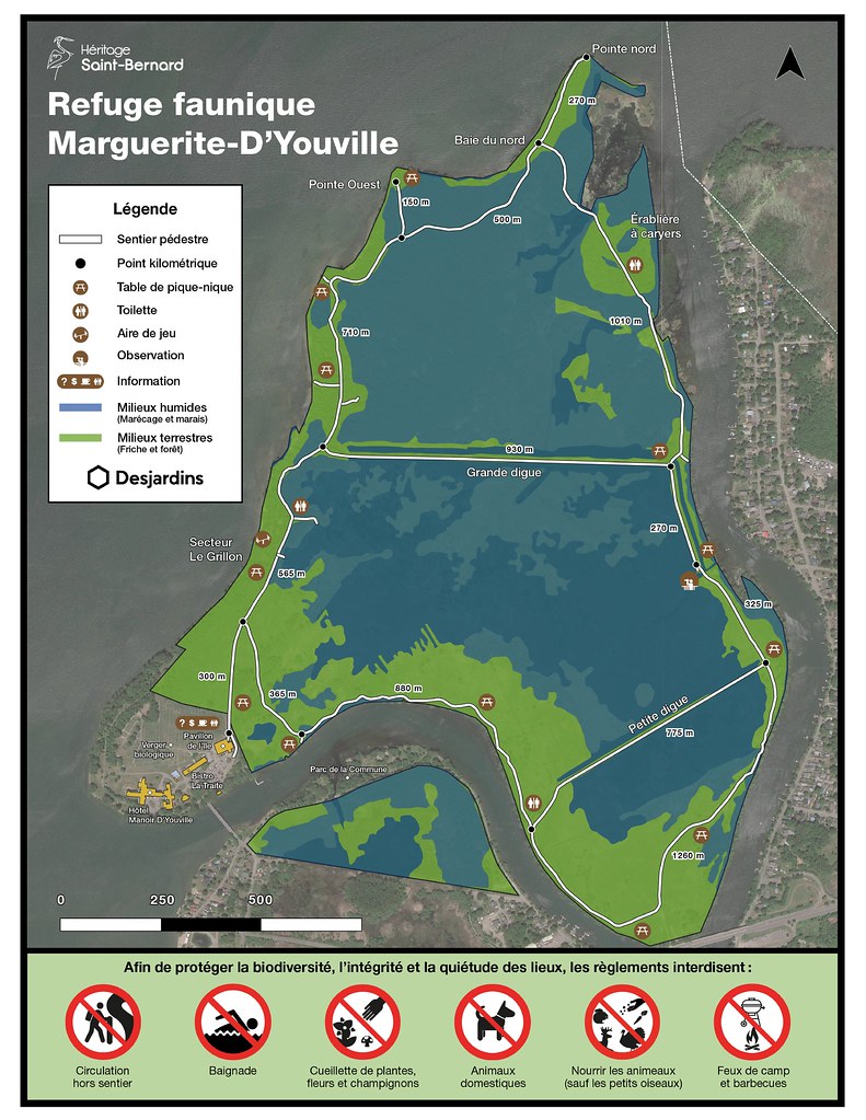 Carte des sentiers du refuge faunique Marguerite-D'Youville.